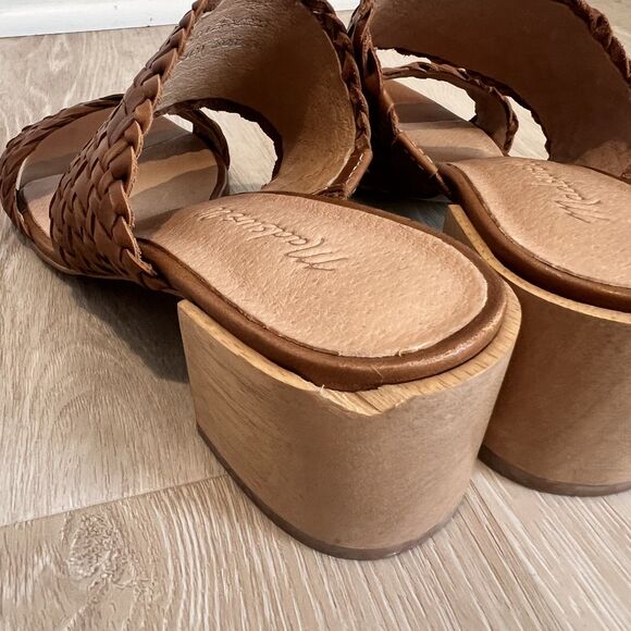 Madewell The Kiera Mule Woven Leather Brown Sandals Wooden Heel-Size 7 - Picture 8 of 9